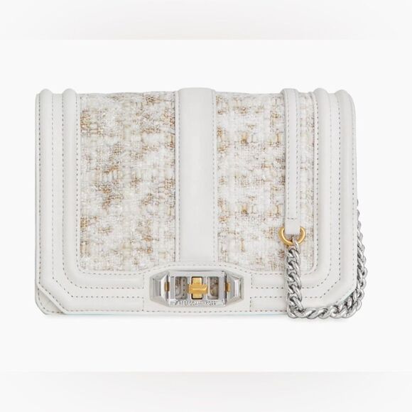 NWT Rebecca Minkoff *Tweed* + Leather Quilted Sm Cream Crossbody Bag - Picture 1 of 4